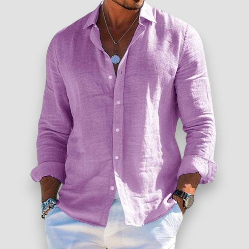 Cristof Men's Relaxed Long Sleeve Shirt with Roll-Tab Sleeves - Purple