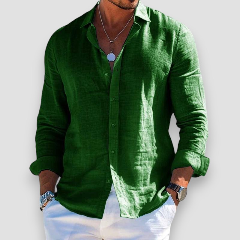 Cristof Men's Relaxed Long Sleeve Shirt with Roll-Tab Sleeves - Green