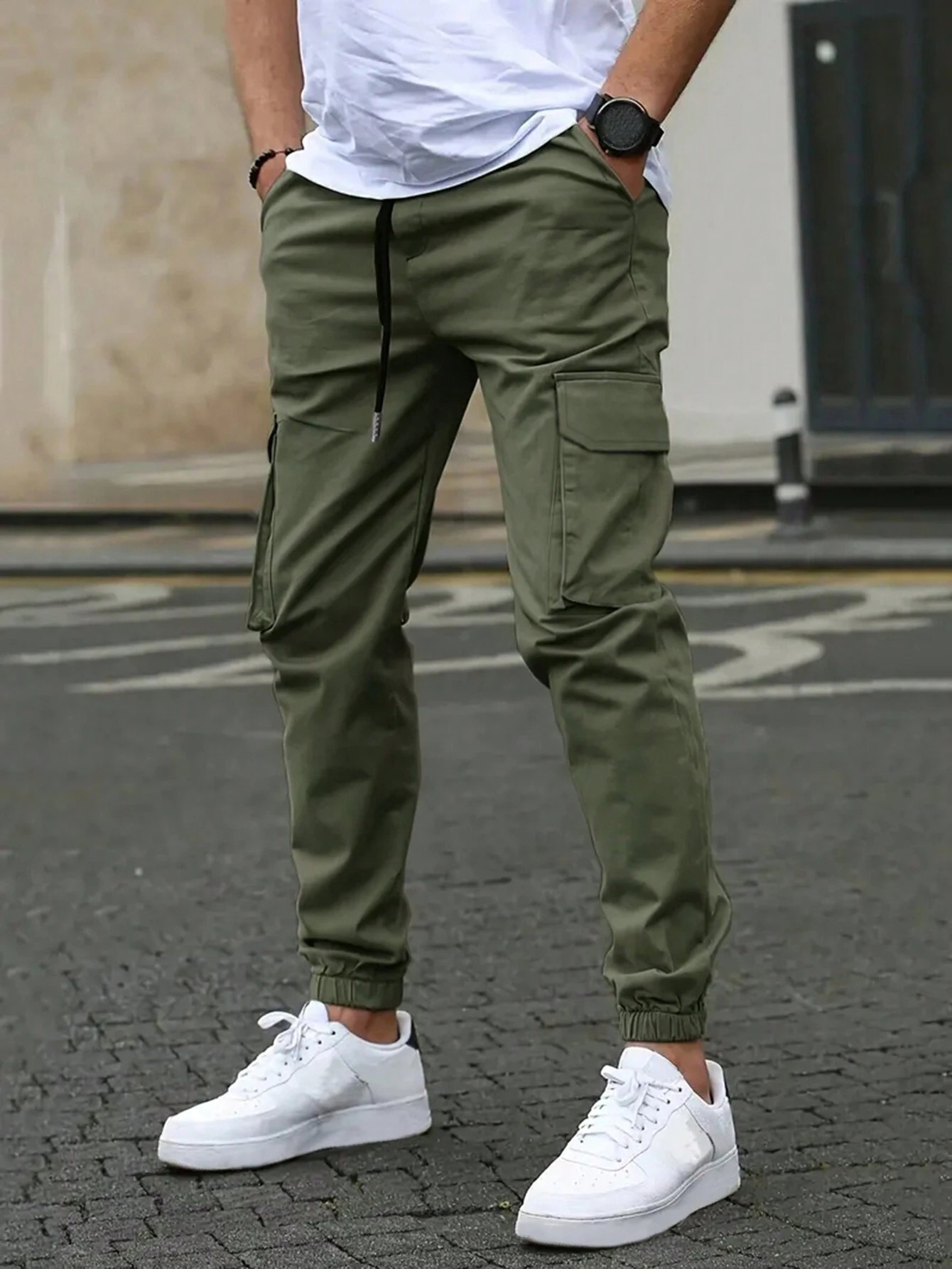 Cyrus Men's Cargo Joggers with Side Pockets and Ankle Cuffs - Army Green