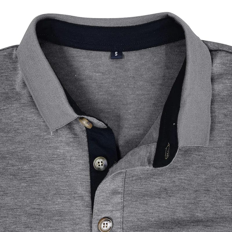 Daniel Men's Long Sleeve Polo Shirt with Tipped Collar - Light Gray