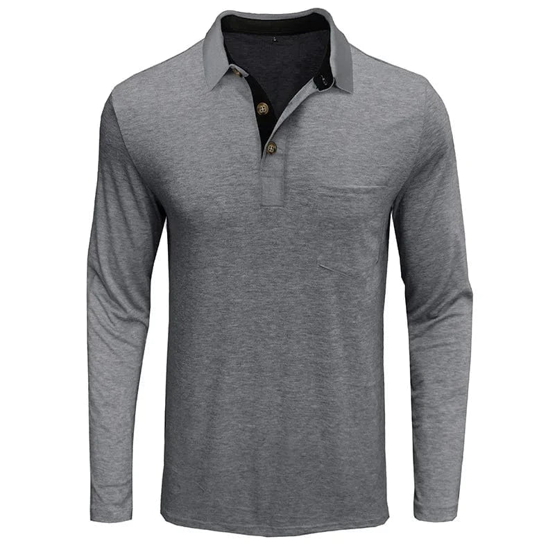 Daniel Men's Long Sleeve Polo Shirt with Tipped Collar - Light Gray