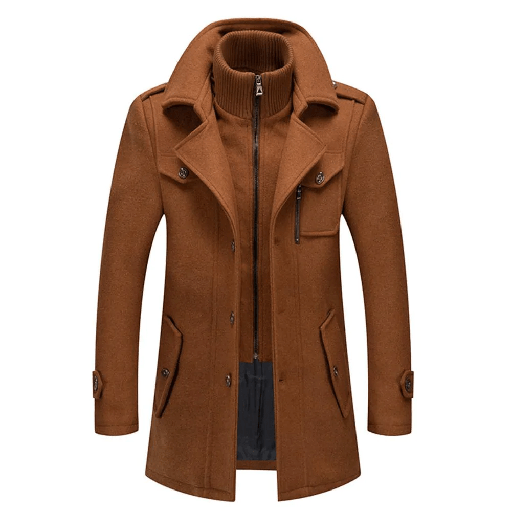Dannie Men's Lined Winter Coat with Layered Collar - Brown