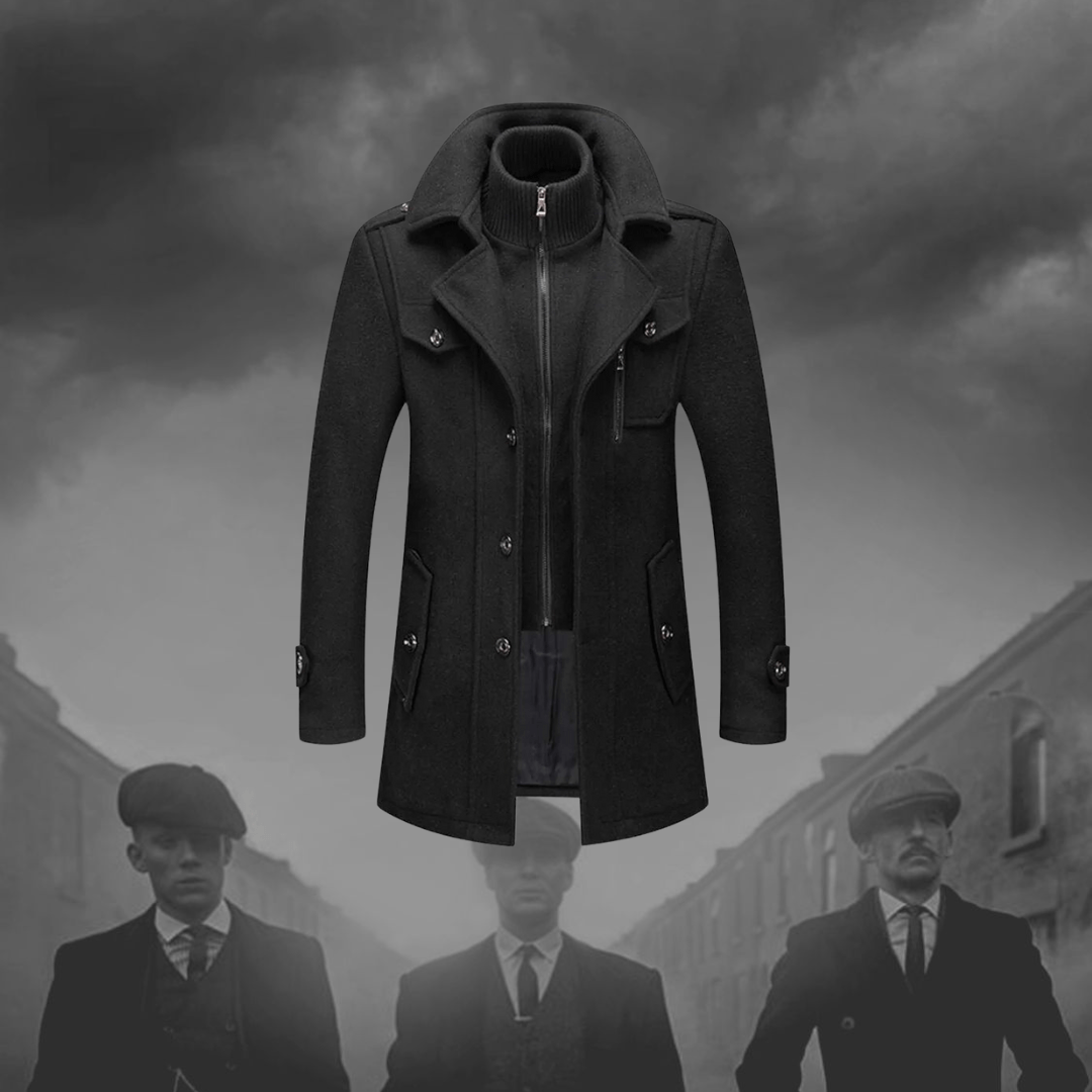 Dannie Men's Lined Winter Coat with Layered Collar - Black