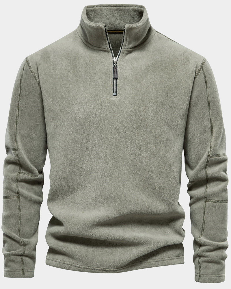 Danny Men's Fleece Pullover with Zip Collar and Straight Body - Emerald Green