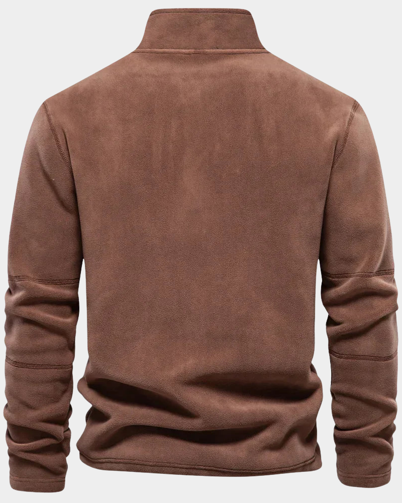 Danny Men's Fleece Pullover with Zip Collar and Straight Body - Brown