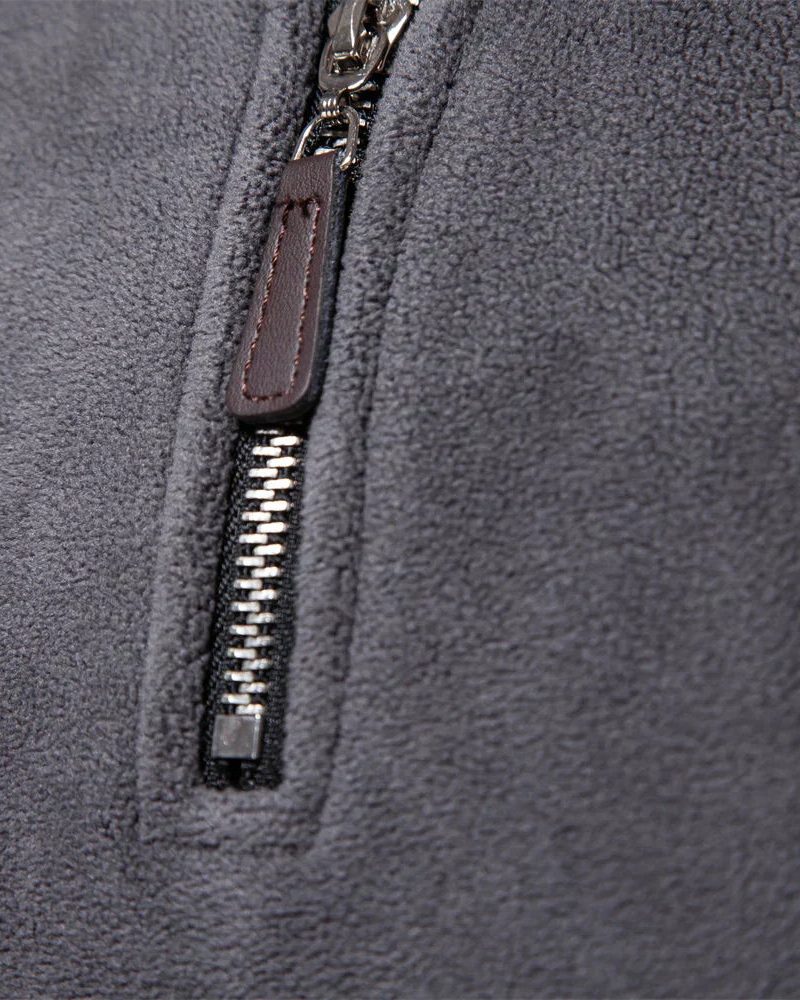 Danny Men's Fleece Pullover with Zip Collar and Straight Body - Dark Gray