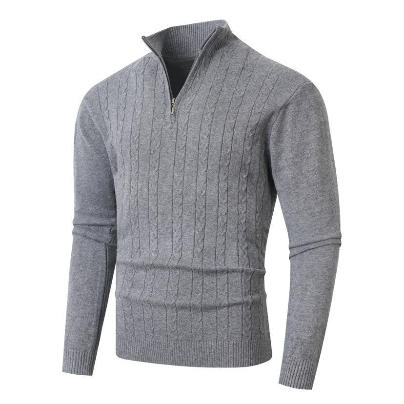 Detlef Men's Cable Knit Half-Zip with Stand Collar - Dark Gray