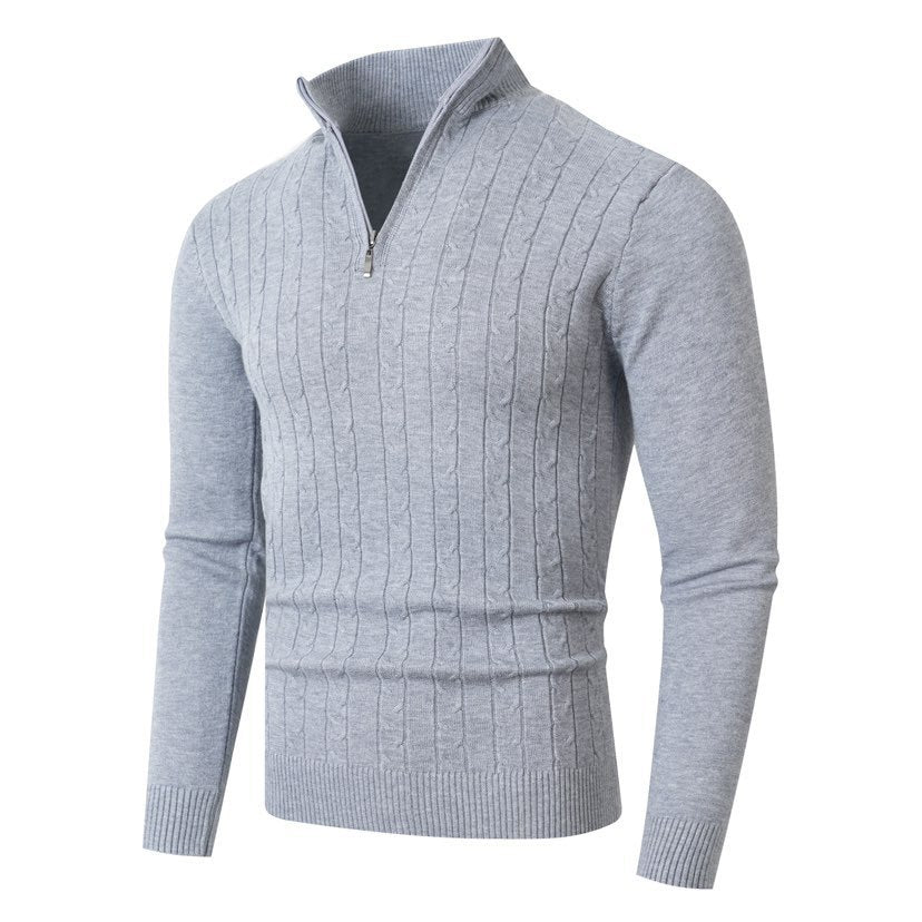 Detlef Men's Cable Knit Half-Zip with Stand Collar - Dark Gray