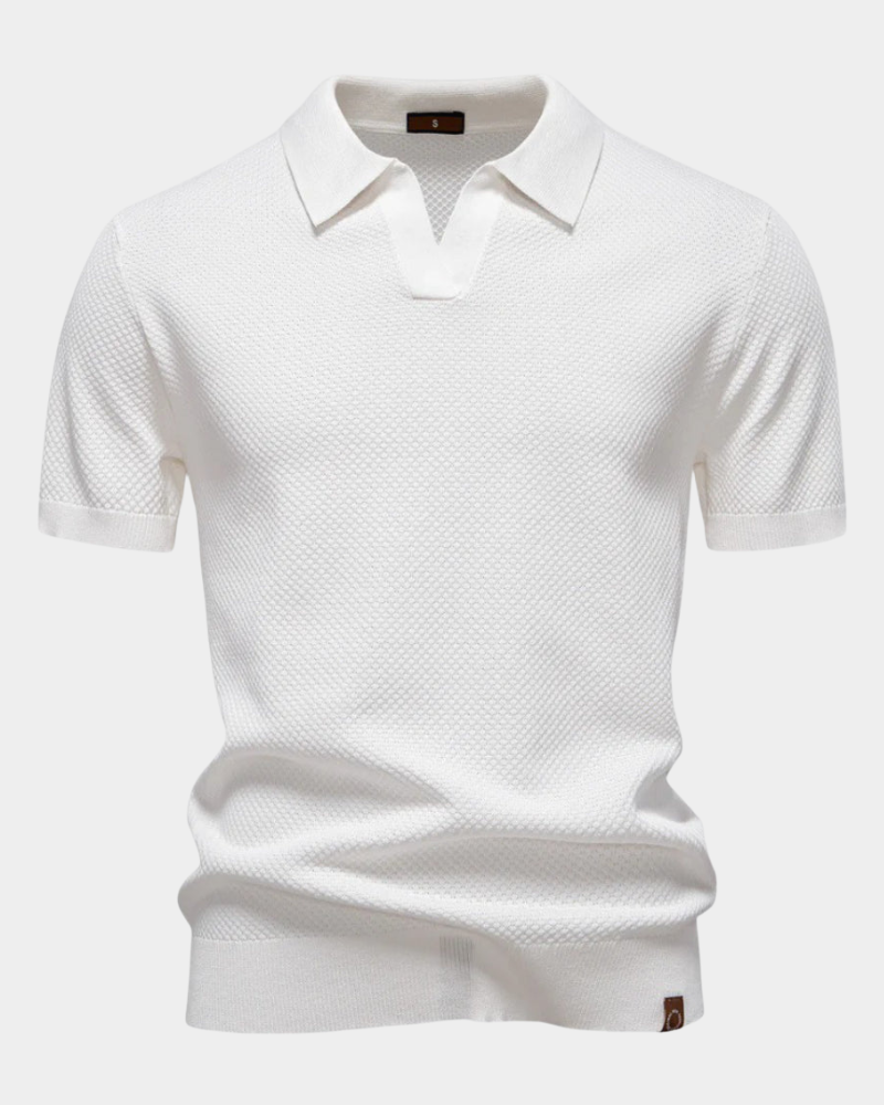 Diero Men's Short Sleeve Polo with Ribbed Collar and Level Hem - White