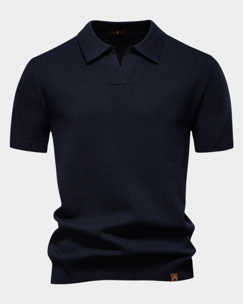 Diero Men's Short Sleeve Polo with Ribbed Collar and Level Hem - Navy