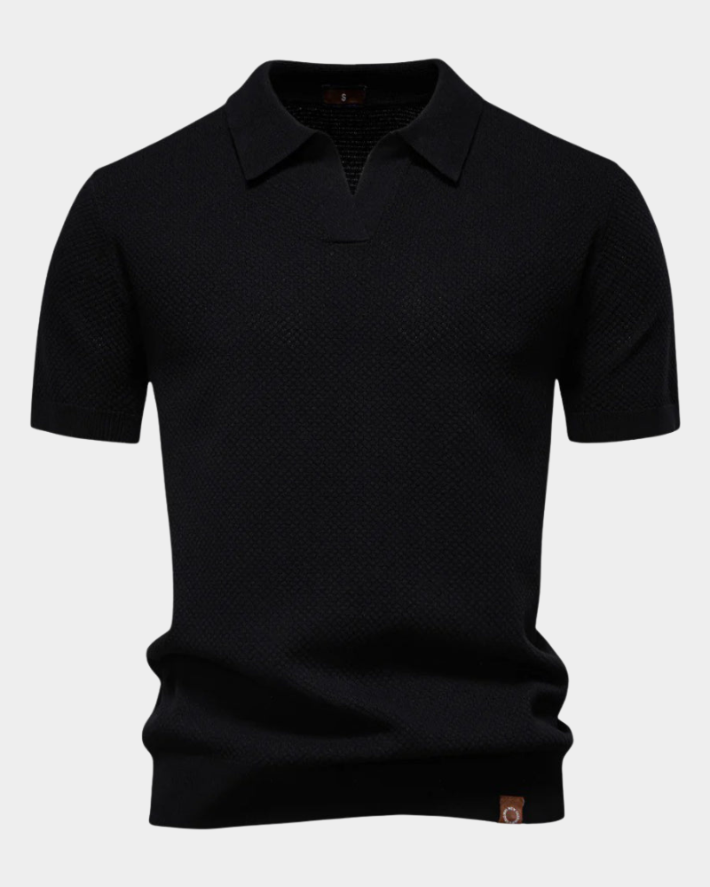 Diero Men's Short Sleeve Polo with Ribbed Collar and Level Hem - Black