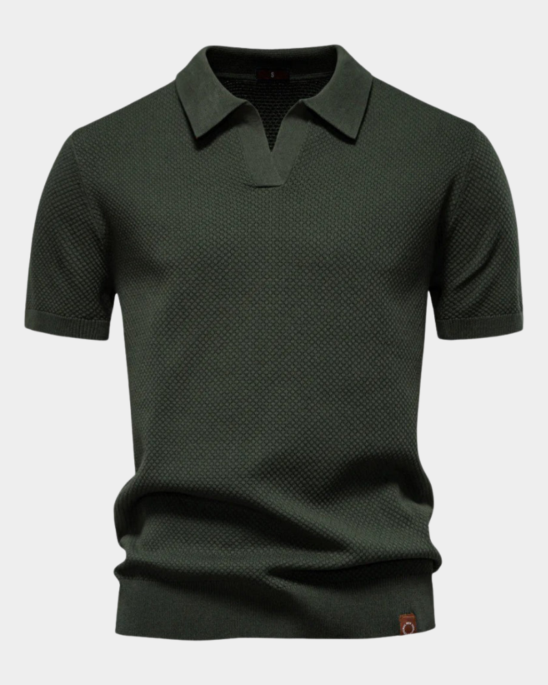 Diero Men's Short Sleeve Polo with Ribbed Collar and Level Hem - Army Green
