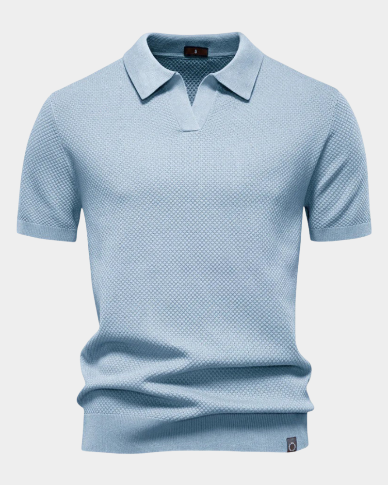 Diero Men's Short Sleeve Polo with Ribbed Collar and Level Hem - Blue