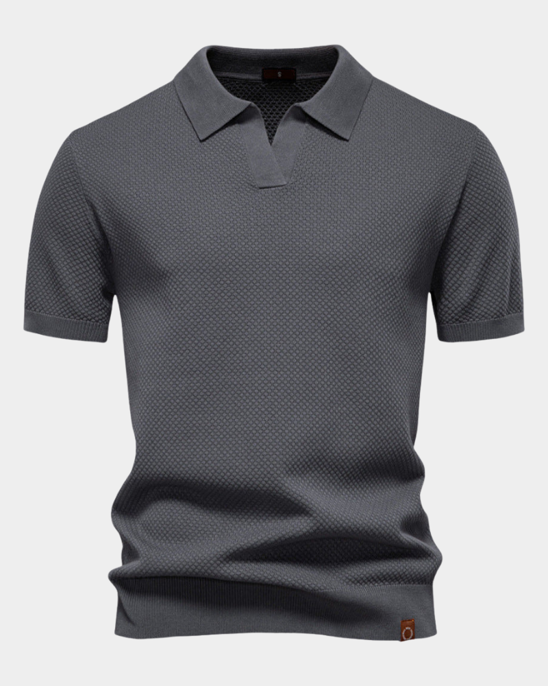 Diero Men's Short Sleeve Polo with Ribbed Collar and Level Hem - Dark Gray