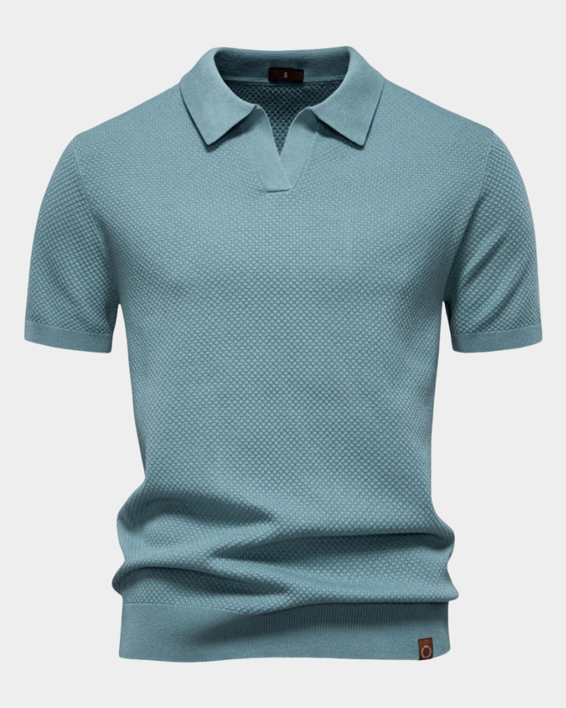 Diero Men's Short Sleeve Polo with Ribbed Collar and Level Hem - Aqua Green