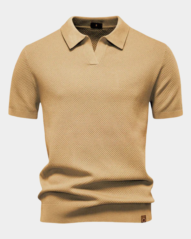Diero Men's Short Sleeve Polo with Ribbed Collar and Level Hem - Khaki