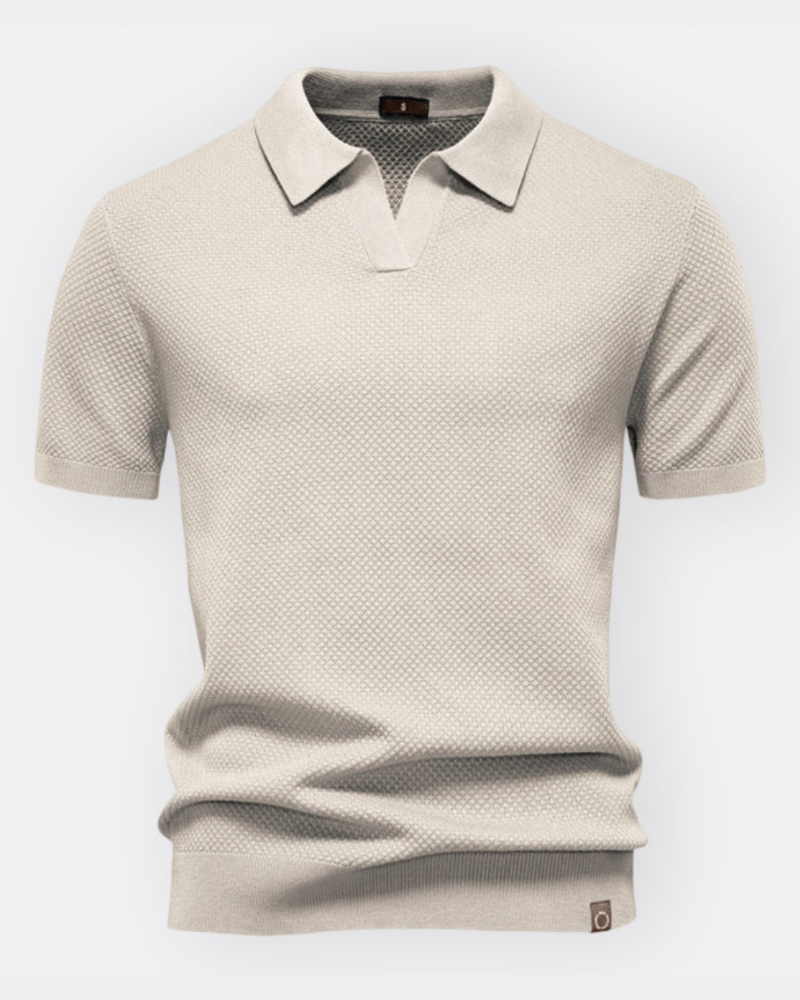 Diero Men's Short Sleeve Polo with Ribbed Collar and Level Hem - Cream
