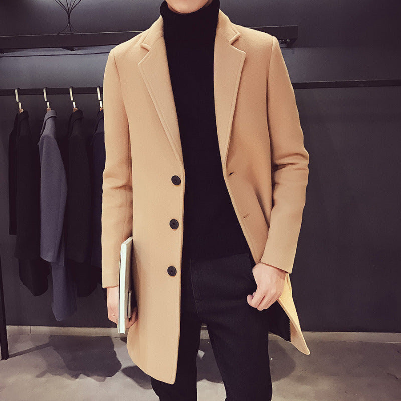 Dietmar Men's Single-Breasted Coat with Hidden Placket - Khaki