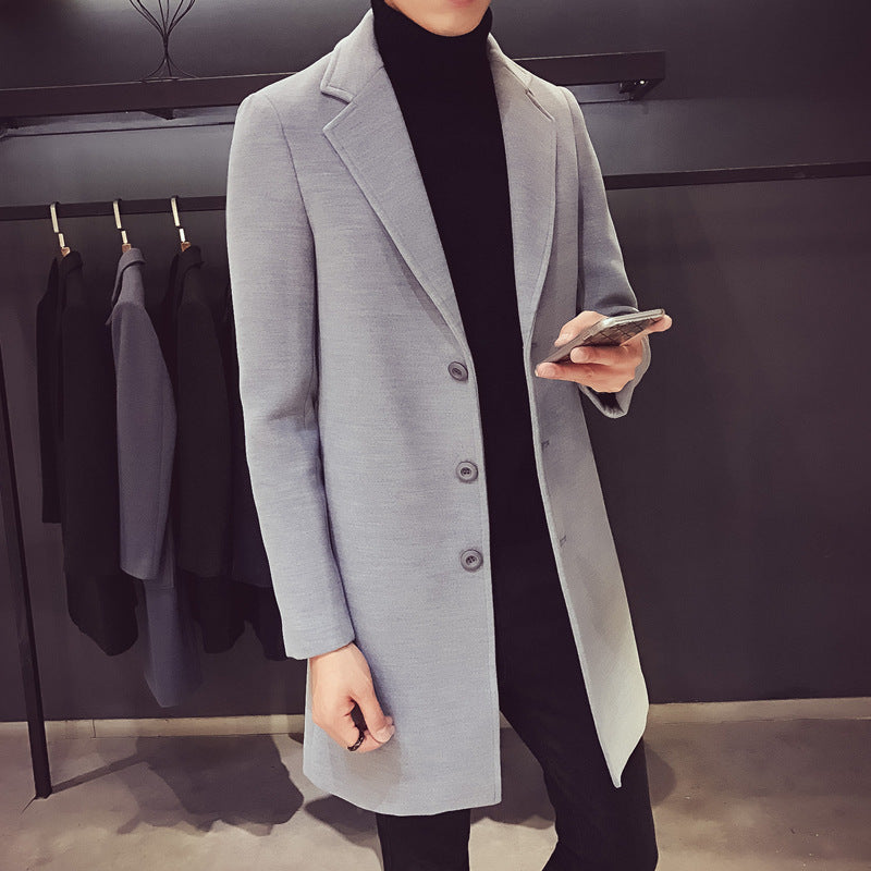 Dietmar Men's Single-Breasted Coat with Hidden Placket - Light Gray