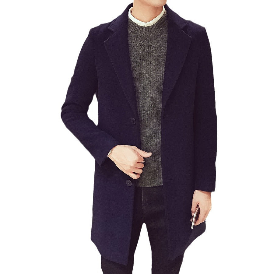 Dietmar Men's Single-Breasted Coat with Hidden Placket - Navy