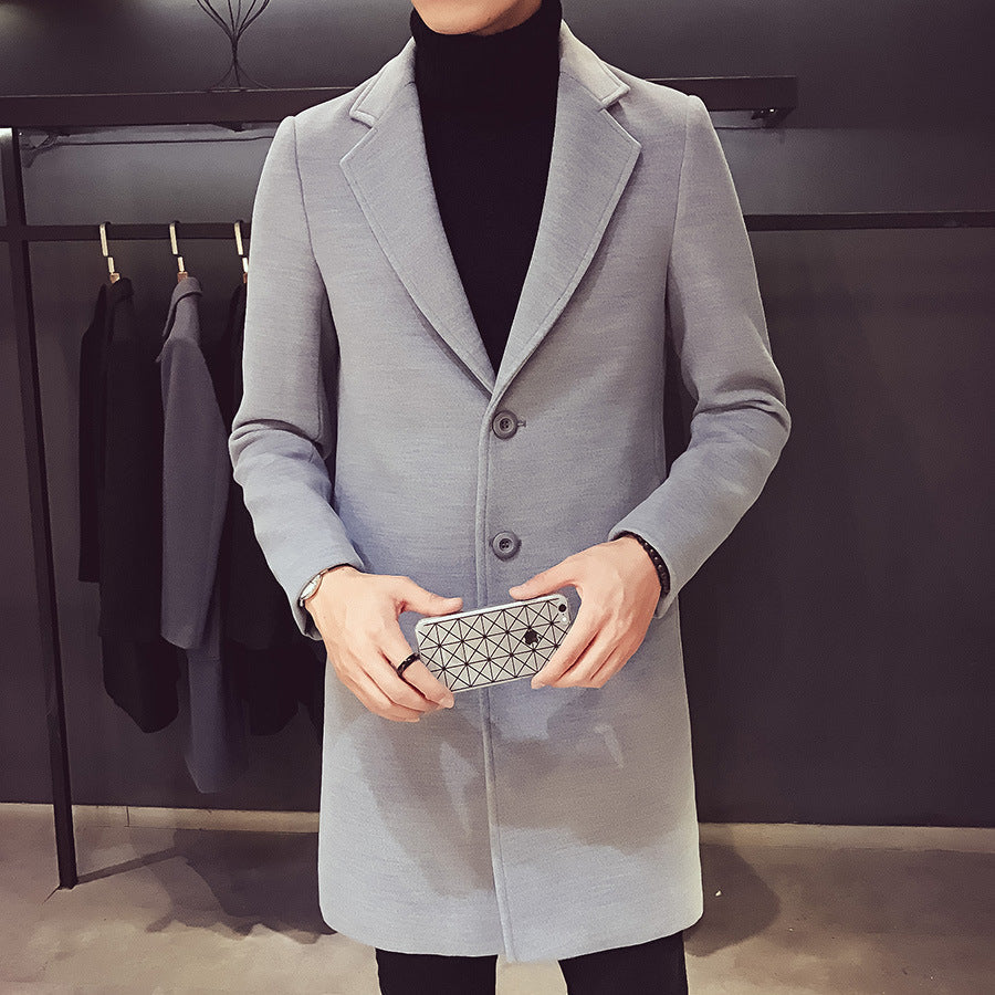 Dietmar Men's Single-Breasted Coat with Hidden Placket - Light Gray