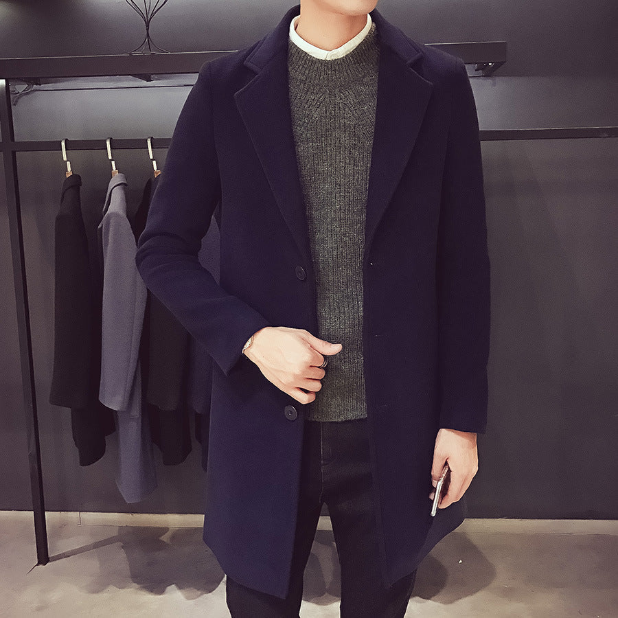 Dietmar Men's Single-Breasted Coat with Hidden Placket - Navy
