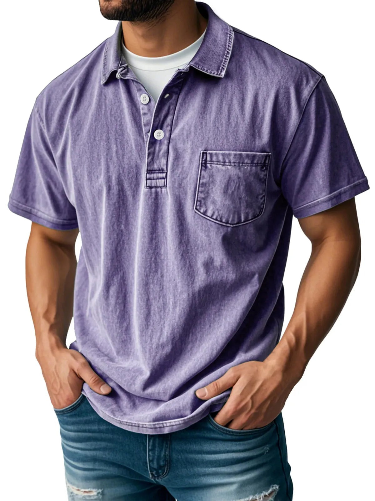 Donald Men's Short Sleeve Polo Shirt with Two-Button Placket - Purple