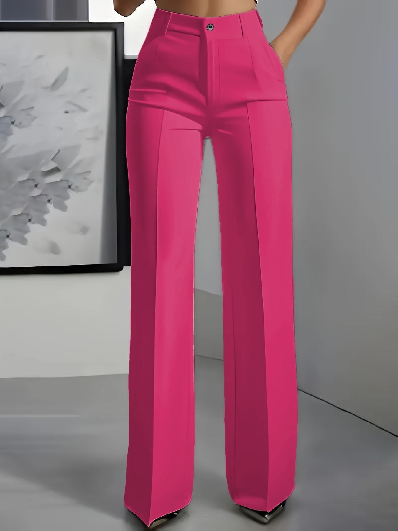 Donna High Waist Wide Leg Trousers with Pressed Crease - Pink