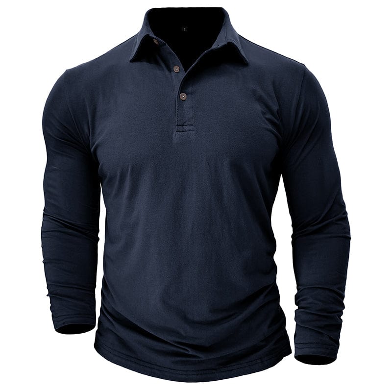 Drayce Men's Long Sleeve Polo Shirt with Close Collar - Navy