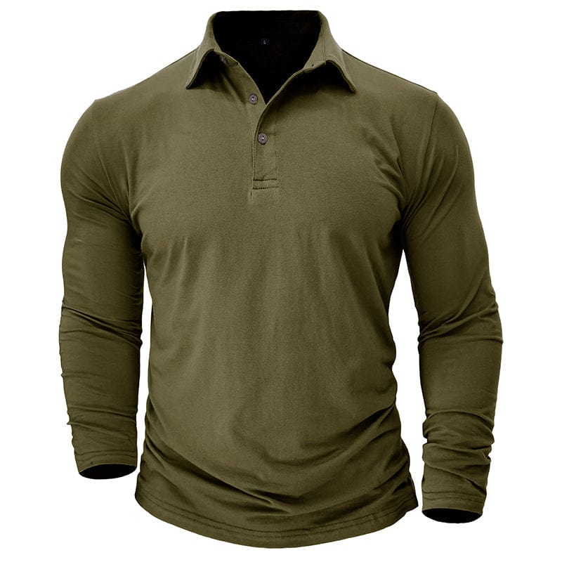 Drayce Men's Long Sleeve Polo Shirt with Close Collar - Army Green