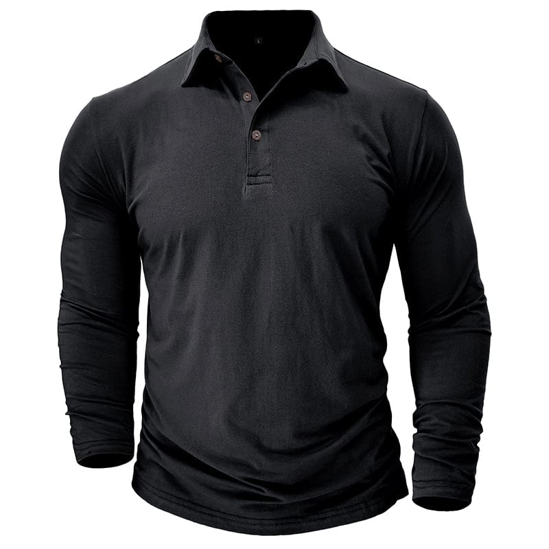 Drayce Men's Long Sleeve Polo Shirt with Close Collar - Black