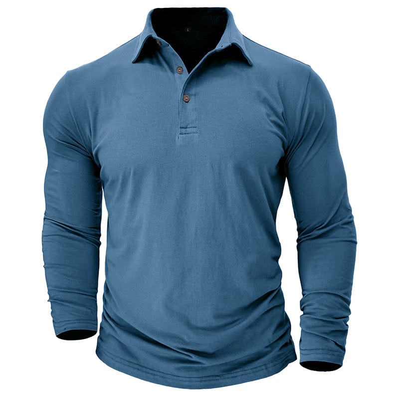Drayce Men's Long Sleeve Polo Shirt with Close Collar - Blue