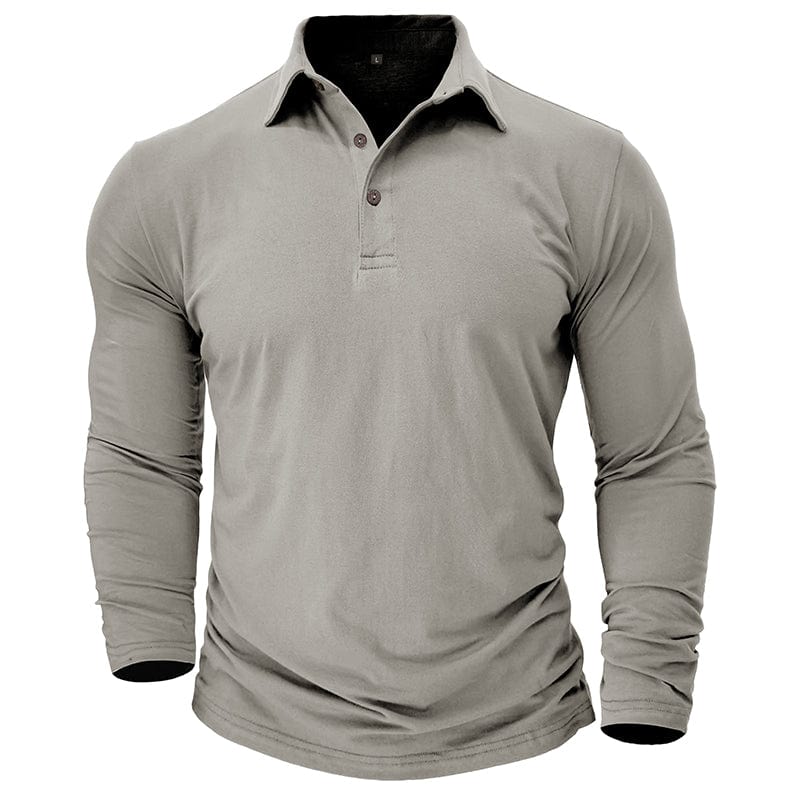 Drayce Men's Long Sleeve Polo Shirt with Close Collar - Light Gray
