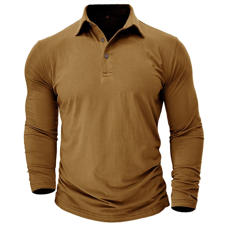 Drayce Men's Long Sleeve Polo Shirt with Close Collar - Mustard