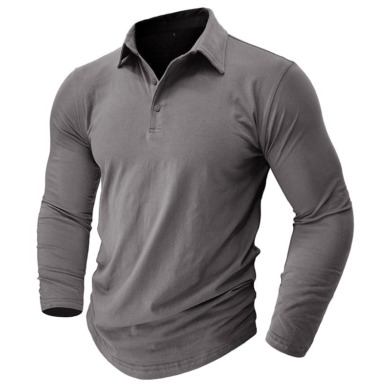 Drayce Men's Long Sleeve Polo Shirt with Close Collar - Gray