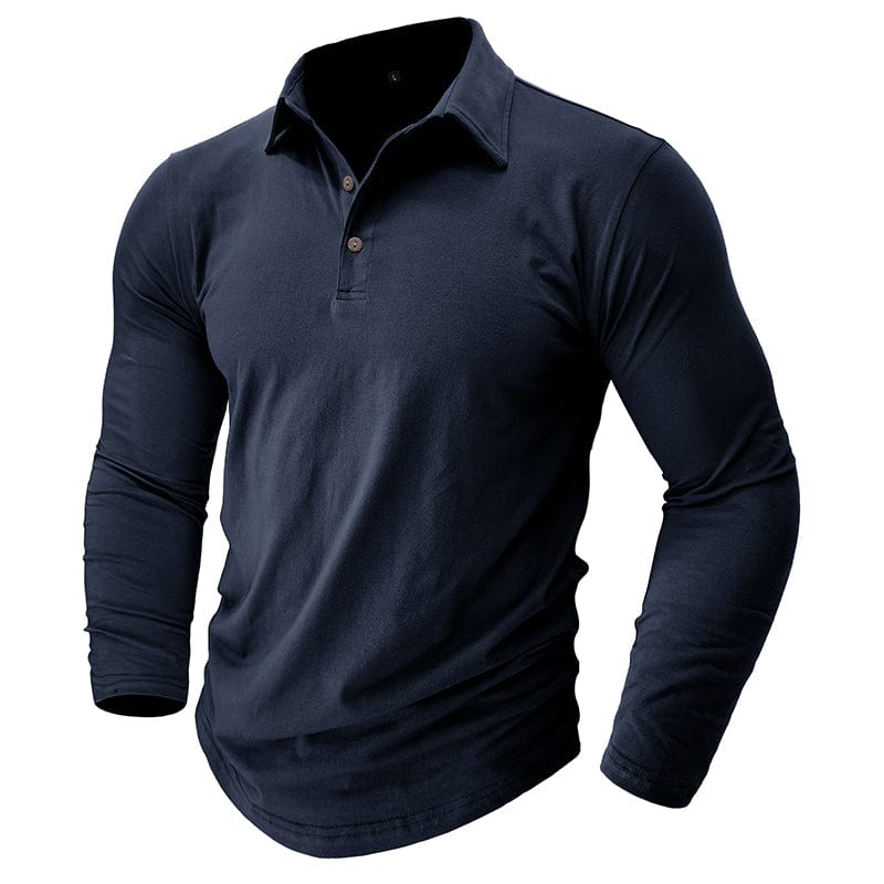 Drayce Men's Long Sleeve Polo Shirt with Close Collar - Navy