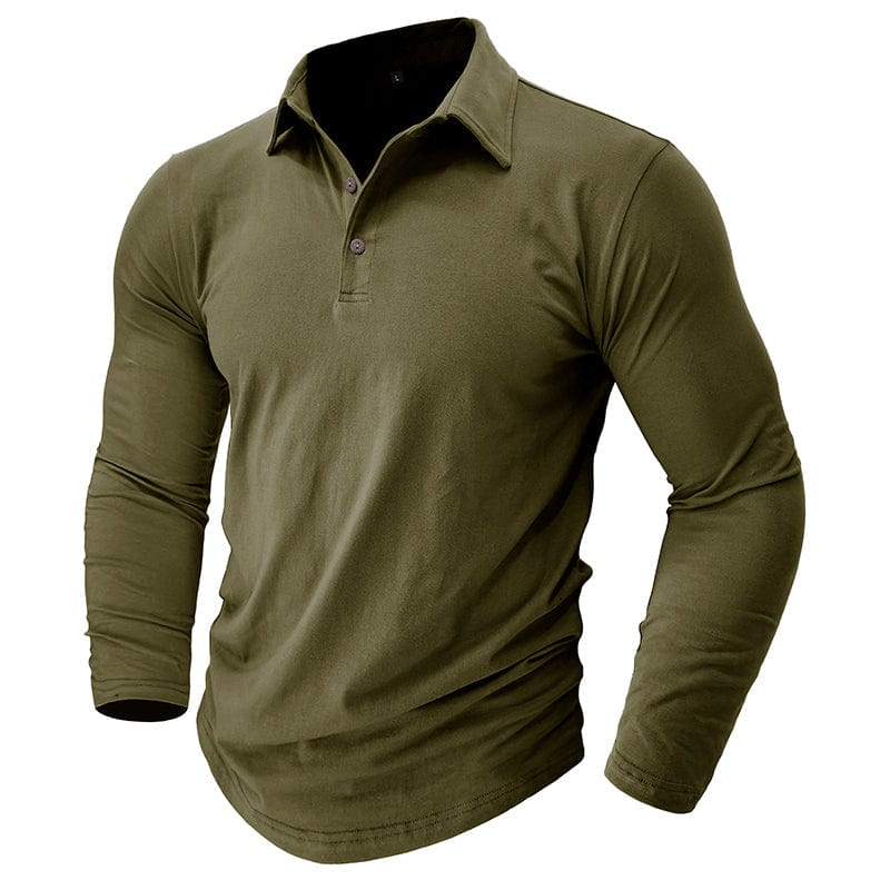 Drayce Men's Long Sleeve Polo Shirt with Close Collar - Army Green