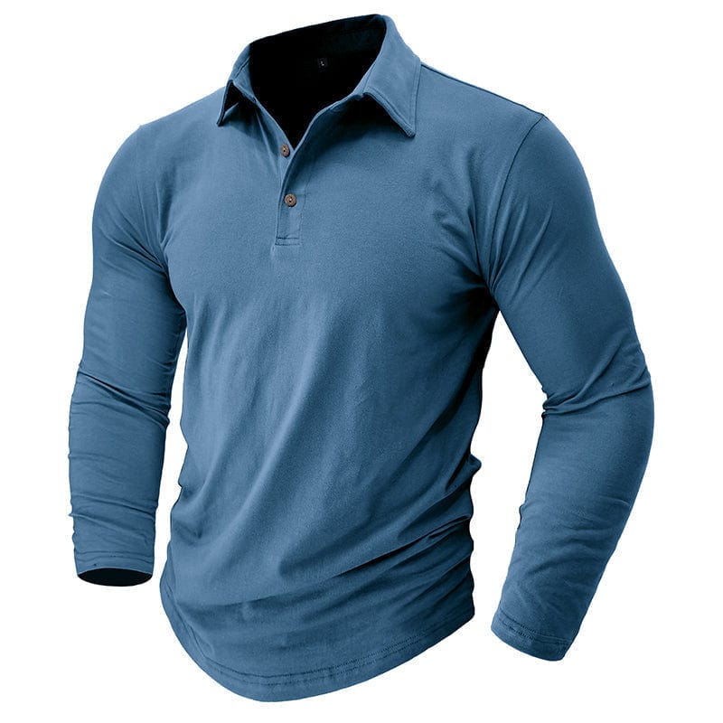 Drayce Men's Long Sleeve Polo Shirt with Close Collar - Blue