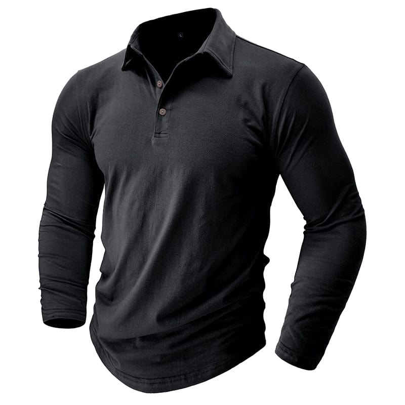 Drayce Men's Long Sleeve Polo Shirt with Close Collar - Black