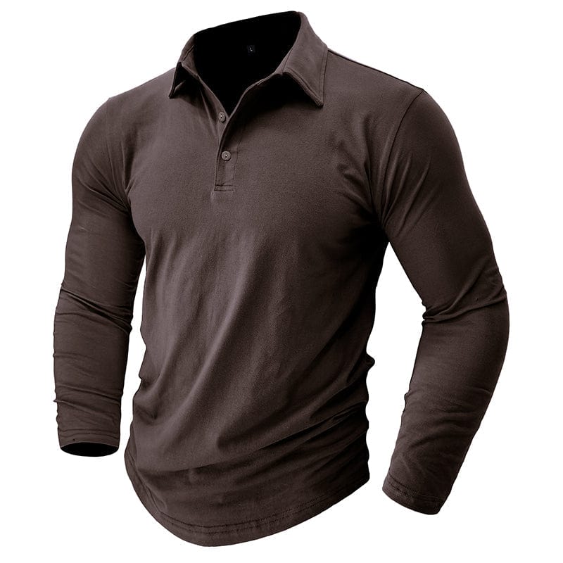 Drayce Men's Long Sleeve Polo Shirt with Close Collar - Brown