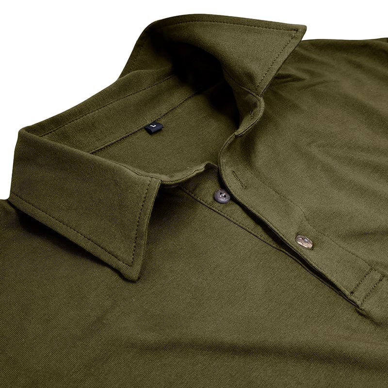 Drayce Men's Long Sleeve Polo Shirt with Close Collar - Army Green