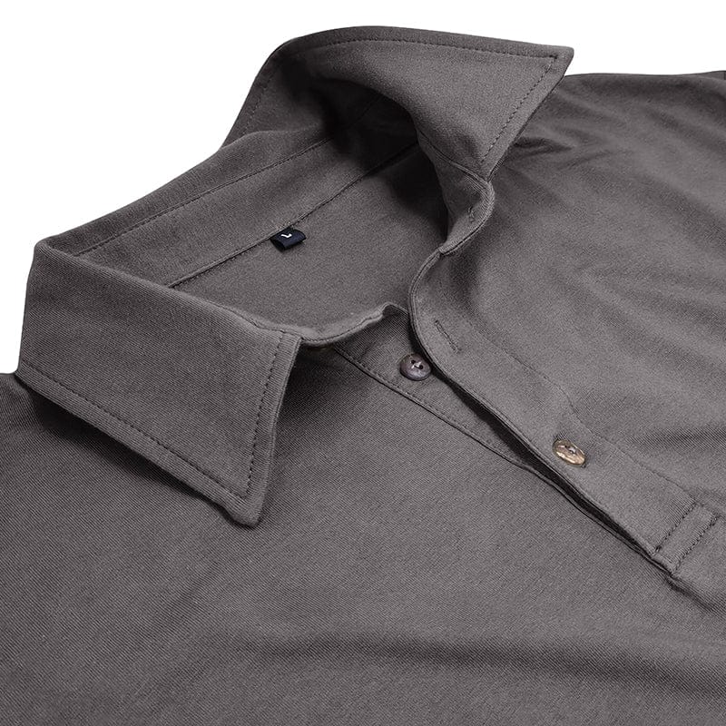 Drayce Men's Long Sleeve Polo Shirt with Close Collar - Gray