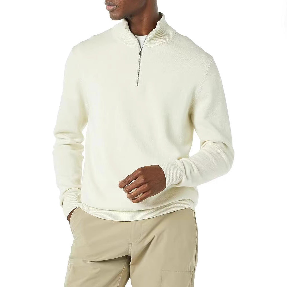Eckhard Men's Half-Zip Sweater with Stand Collar - White