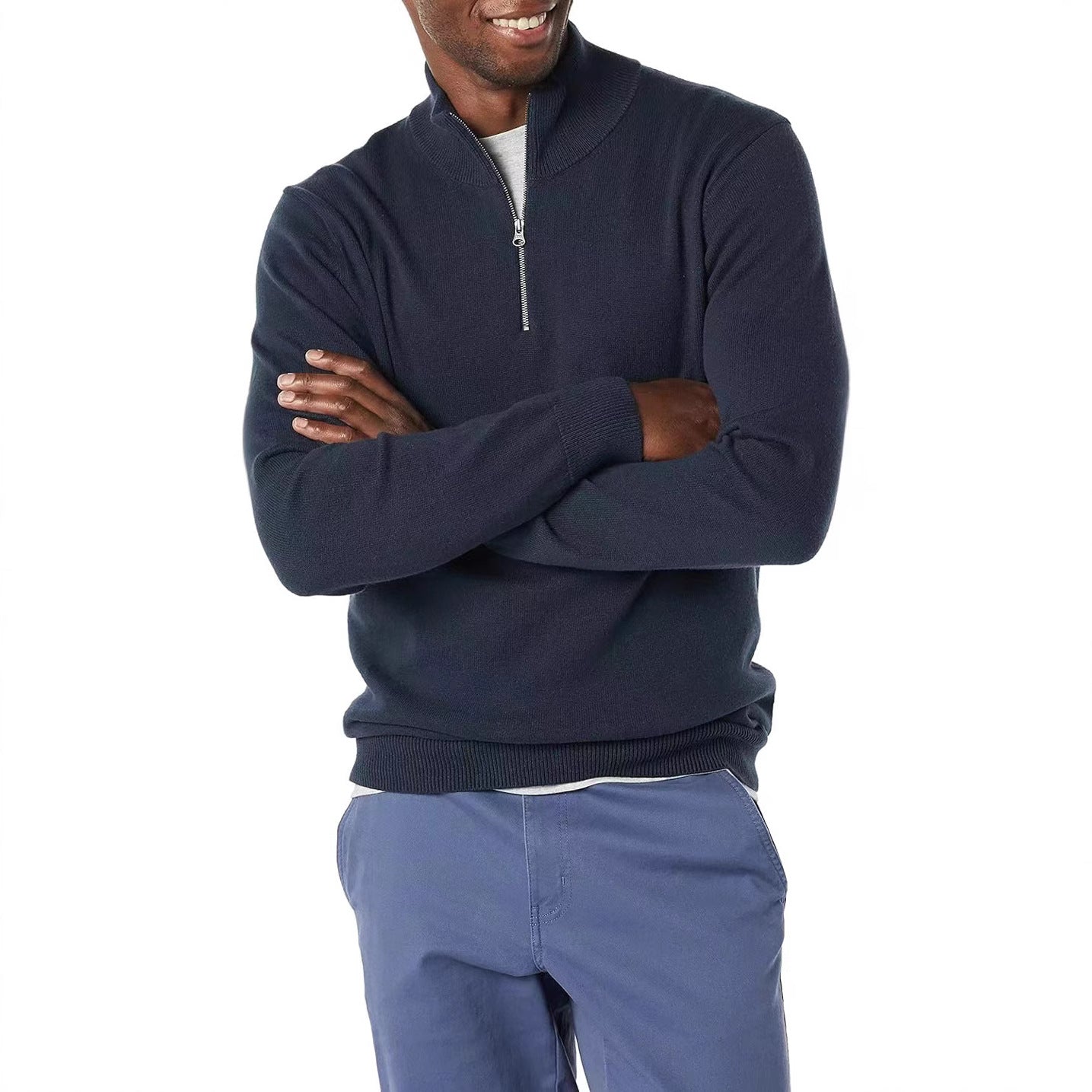 Eckhard Men's Half-Zip Sweater with Stand Collar - Navy