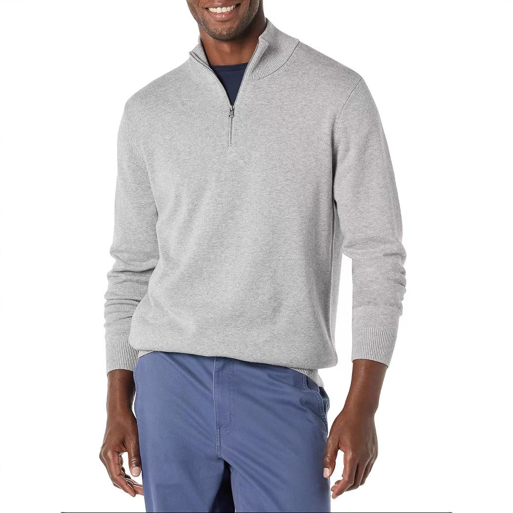 Eckhard Men's Half-Zip Sweater with Stand Collar - Light Gray