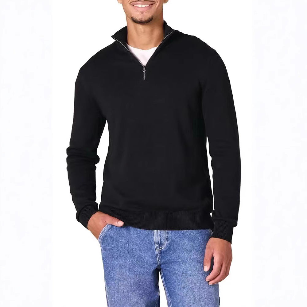 Eckhard Men's Half-Zip Sweater with Stand Collar - Black