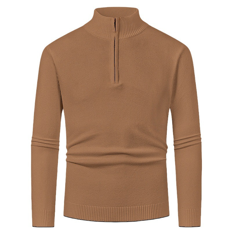 Eckhard Men's Half-Zip Sweater with Stand Collar - Caramel