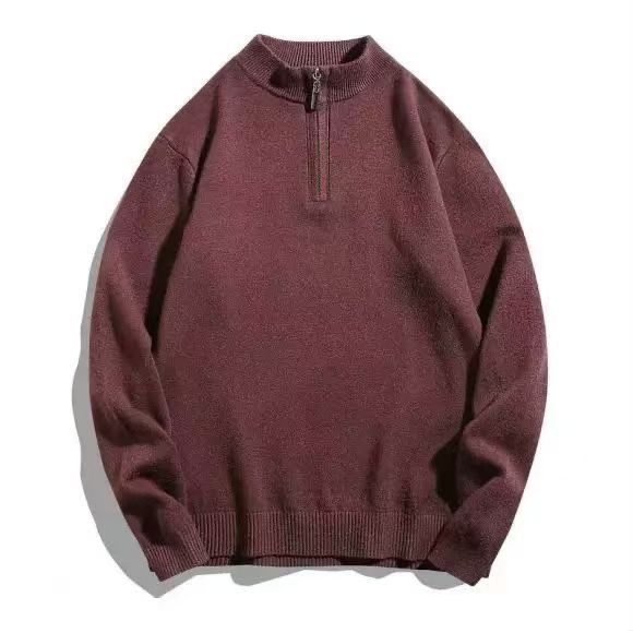 Eckhard Men's Half-Zip Sweater with Stand Collar - Wine Red