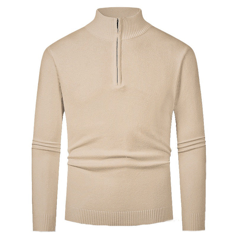 Eckhard Men's Half-Zip Sweater with Stand Collar - Khaki