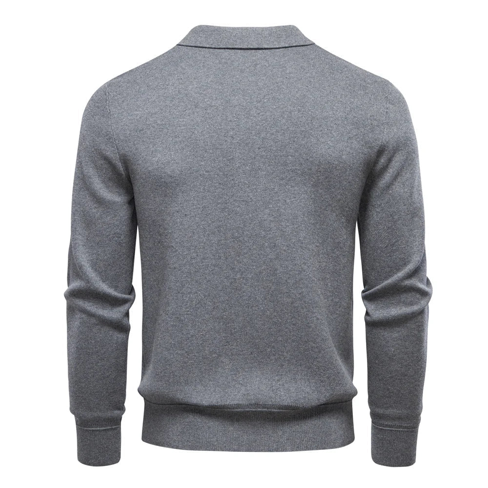 Elix Men's Full Zip Sweater with Polo Collar and Yoke Seam - Gray